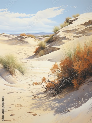 Vintage Coastal Dune Artistry: Shadows and Contrasts in Dune Painting © Michael