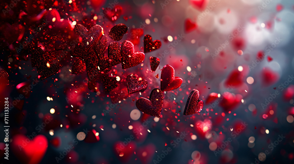 Love in the Air Red Heart Particles and Confetti Celebration.