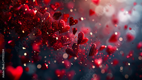 Love in the Air Red Heart Particles and Confetti Celebration.