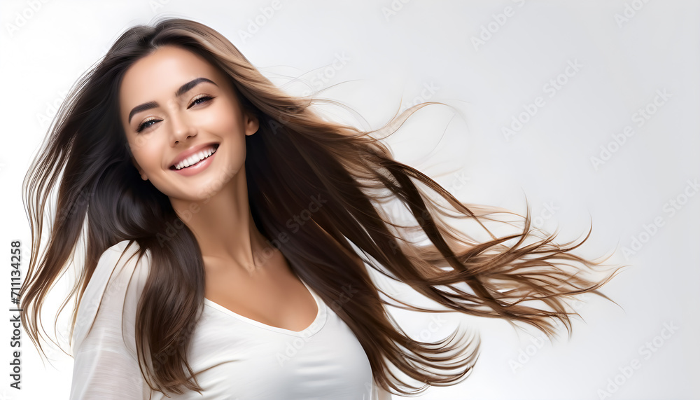 Smiling happy female young girl closeup on a white background
Smiling happy female young girl closeup on a white background