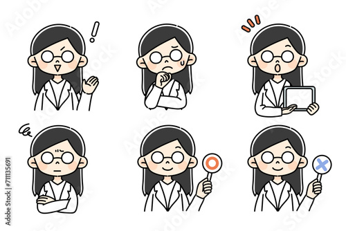 メガネをかけた女性の医者セット