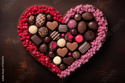 Selected chocolates for Valentine's Day arranged, sweets
