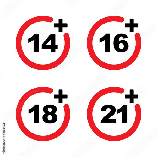 collection of age limit vectors for warning, prohibited for minors