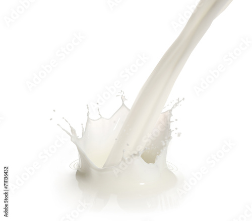 Fresh milk pouring and splashing on white background