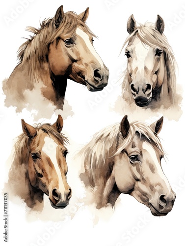 Hand-Drawn Wildlife Portraits: Vintage Landscape of a Herd of Wild Horses
