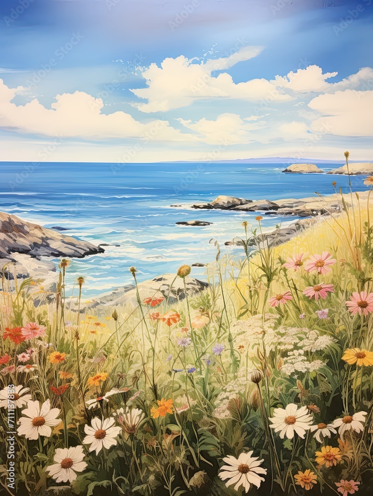 Wildflower Meadows and Coastal Horizons: Hand-Painted Beauty Embraces the Vastness of the Ocean