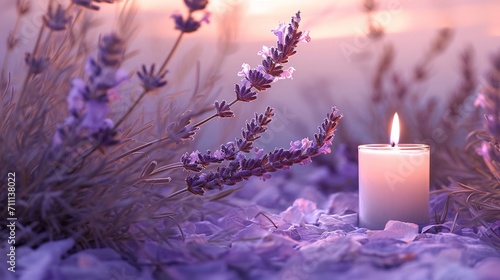 Scented candles in a fantasy dream like field of lavender