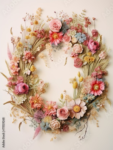 Handcrafted Wildflower Fields  Vintage Art Prints   Artisanal Floral Wreath Designs