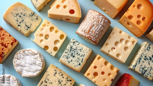 various types of cheese on a light concrete background