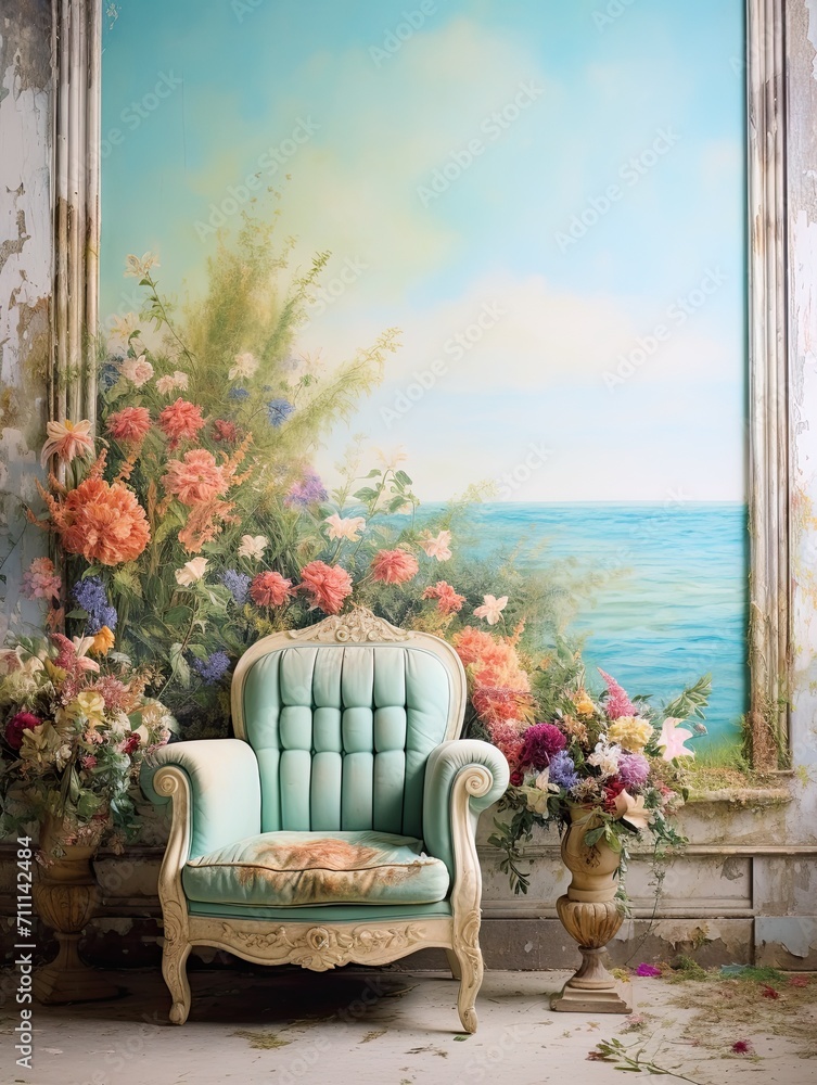 Exquisite Coastal Floral Vintage Wall Art - Nautical Oceanfront Vistas
