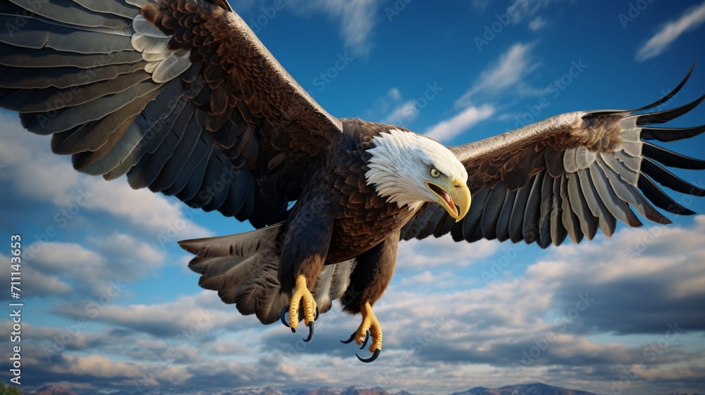 Majestic Bald Eagle Soaring Gracefully in Flight - AI-Generative Majestic Bald Eagle Soaring Gracefully in Flight - AI-Generative