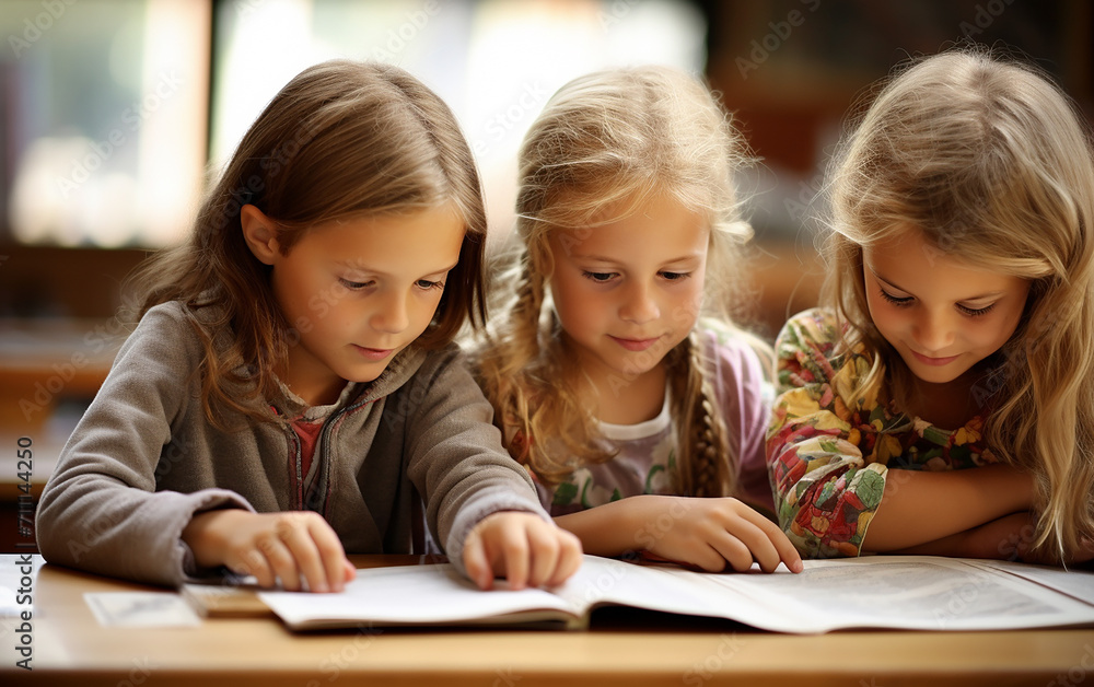 A group of european children are being at school lesson A group of european children are being at school lesson