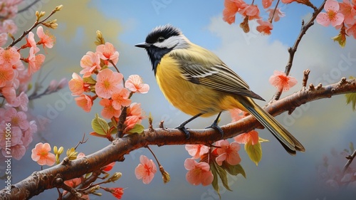 Colorful Bulbul Perched Serenely on a Delicate Branch Amidst Lush Foliage - AI-Generative