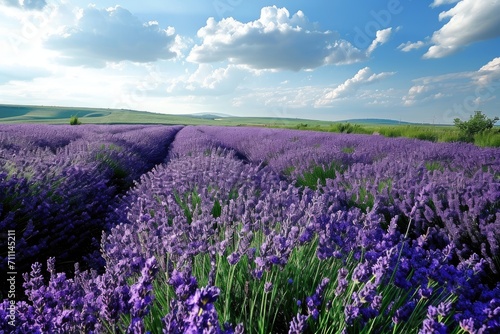 Lavender field during the day with clouds