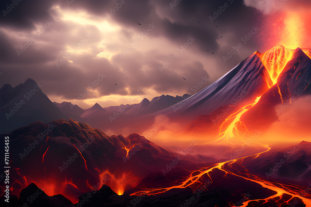 The Fire Monarch: A spectacular backdrop of volcanic eruptions and lava concepts generative ai