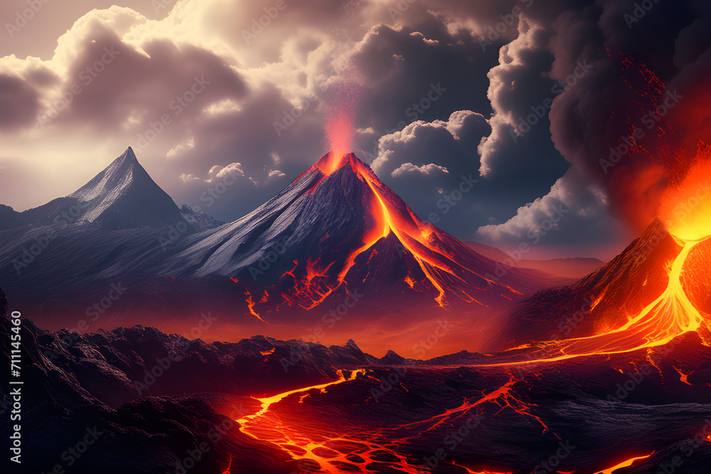 The Fire Monarch: A spectacular backdrop of volcanic eruptions and lava concepts generative ai