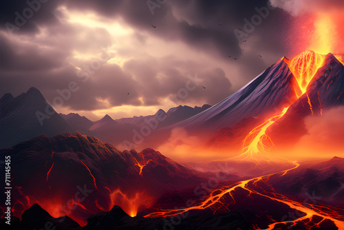 The Fire Monarch: A spectacular backdrop of volcanic eruptions and lava concepts generative ai © 랑이 자