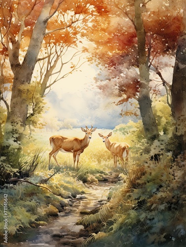 Timeless Natural Splendor: Pastoral Scene Watercolors