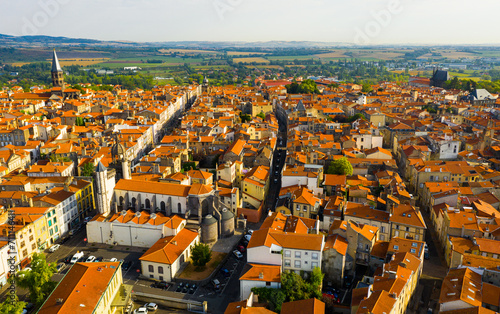 Aerial view of Riom cityscape in Auvergne department, central France