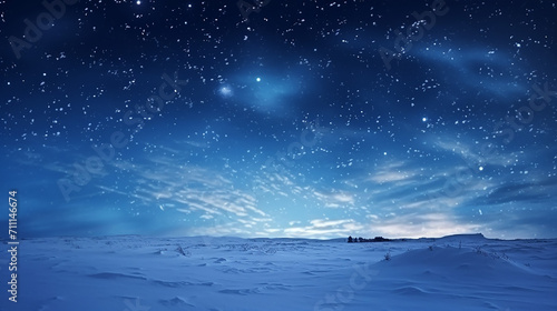 snow at field and starry winter sky snowy moonless night