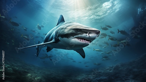 Powerful Shark Displaying Sharp Teeth in Aggressive Stance - AI-Generative