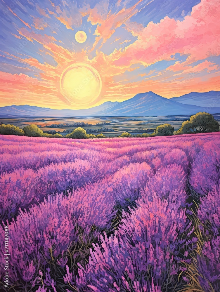 Obraz premium Provence Lavender Art: Handcrafted Field Paintings in Classic Vintage Landscape