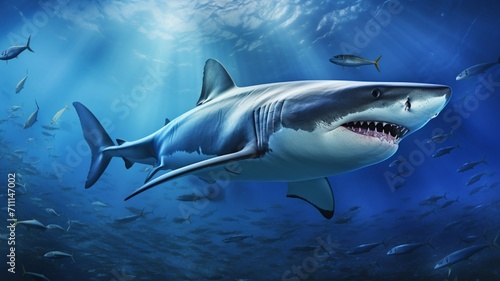 Powerful Shark Displaying Sharp Teeth in Aggressive Stance - AI-Generative