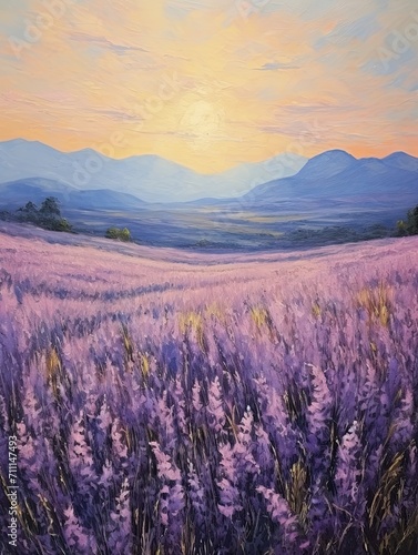 Provence Lavender Art: Vintage Landscape Masterpieces in Wildflower Field Painting