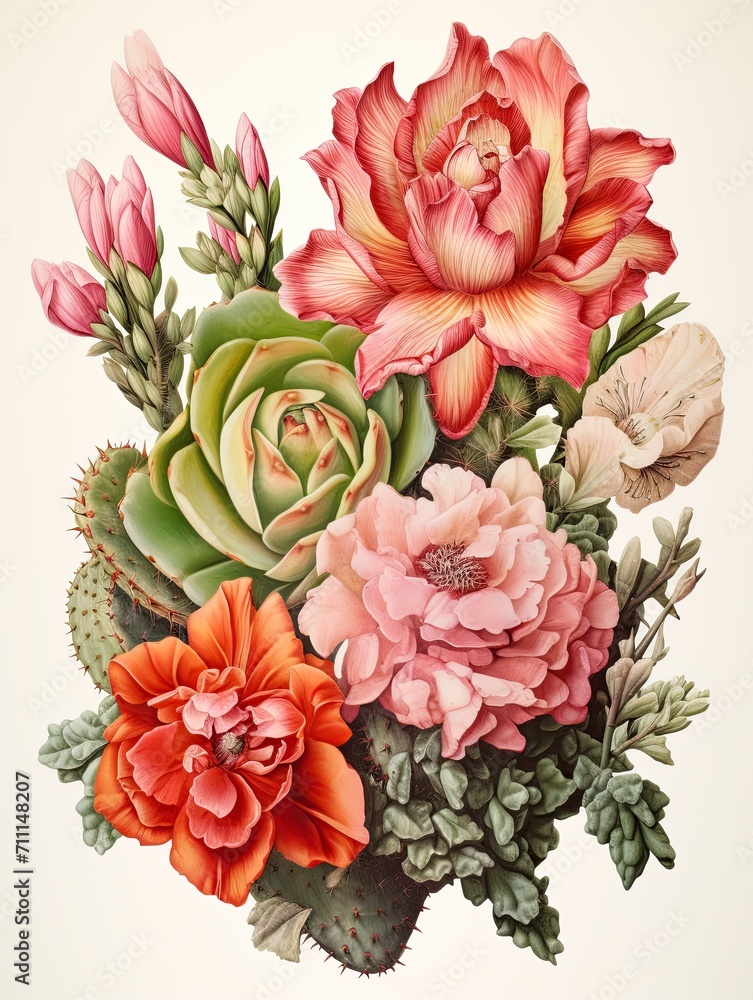 Retro Blooming Cactus Designs: Serene Wall Art for your Space
