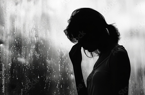 Silhouette of a Woman Stressed and Alone, Depression, Mental Health photo