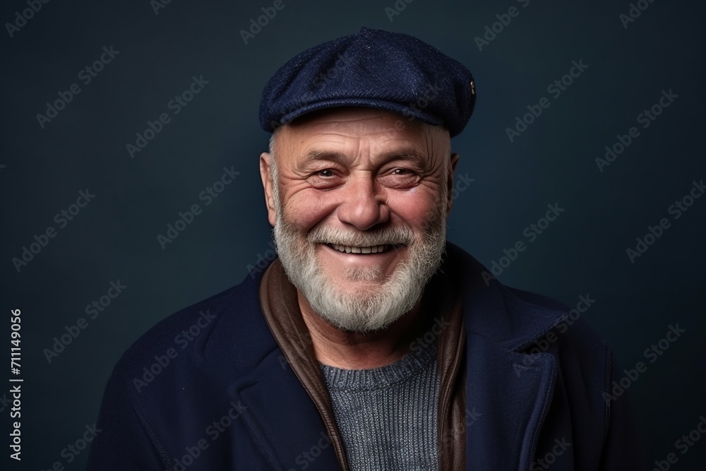 Portrait of an elderly man with a gray beard and a cap. Portrait of an elderly man with a gray beard and a cap.