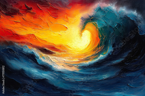Abstract art - painting of the ocean at sundown