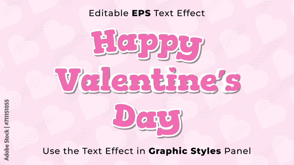 Editable EPS Text Effect of Valentine for Title and Poster. 3D Template, Headline Template, Love
