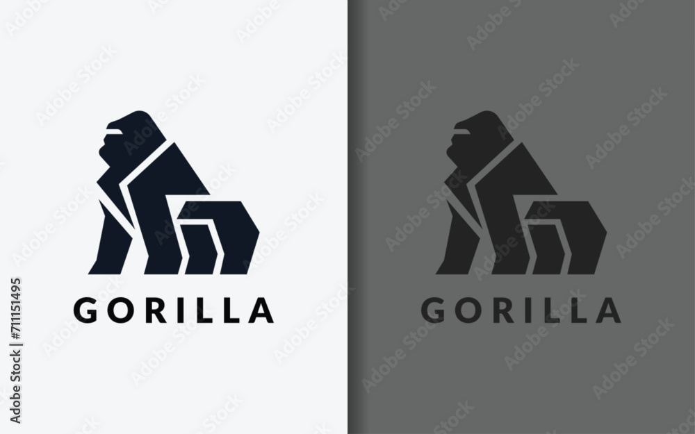 Simple Black Gorilla with Minimalist Geometric Shape Design Concept. Vector Illustration. Simple Black Gorilla with Minimalist Geometric Shape Design Concept. Vector Illustration.
