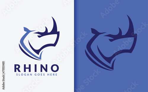 Simple Minimalist Rhino Logo Design. Flat Vector Logo Illustration.