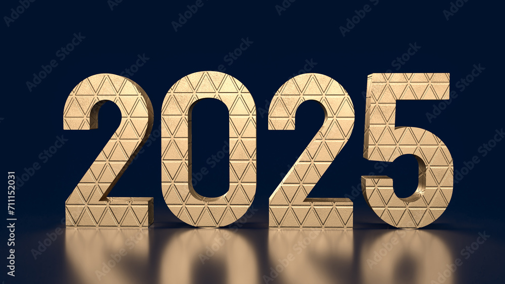 The gold number 2025 for new year or celebration concept 3d rendering. - obrazy, fototapety, plakaty 