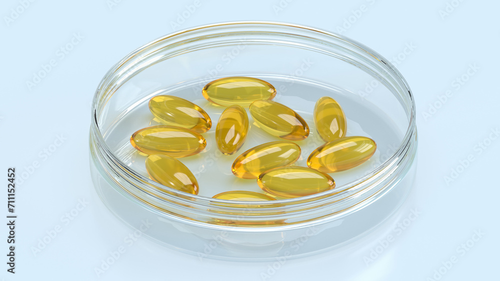 The oil pill for vitamin or healthy concept 3d rendering.