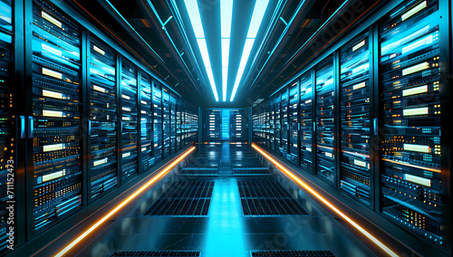 A data server room with rows of servers