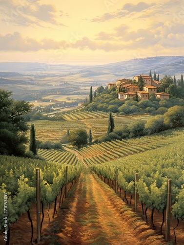 Timeless Tuscan Vineyard Serenity: Vintage Landscape Prints