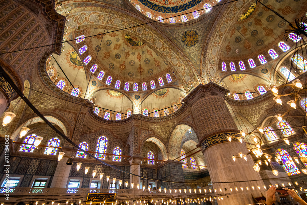 Interior of the Sultanahmet Mosque - Blue Mosque in Istanbul, Turkey.