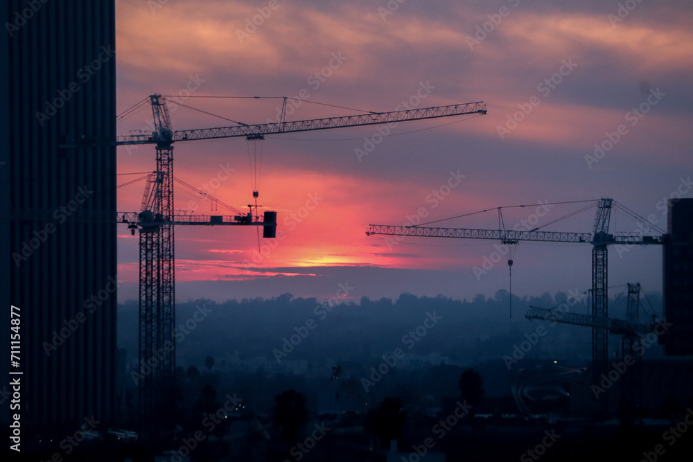 construction site at sunset