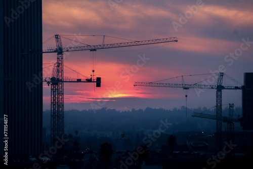 construction site at sunset photo