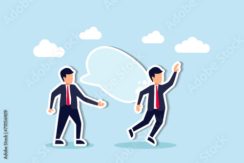 Hate speech, bullying, words or message that hurt people, aggressive management style, racism in workplace concept, bossy aggressive businessman shout with speech bubble to hurt coworker or colleague.