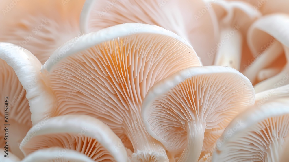 Bunch of fresh white Oyster mushrooms in closeup. Vegetarian food for healthy diet. Bunch of fresh white Oyster mushrooms in closeup. Vegetarian food for healthy diet.
