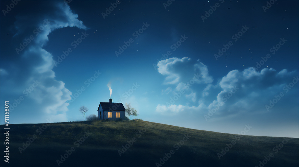 Fototapeta premium house on the field in the night