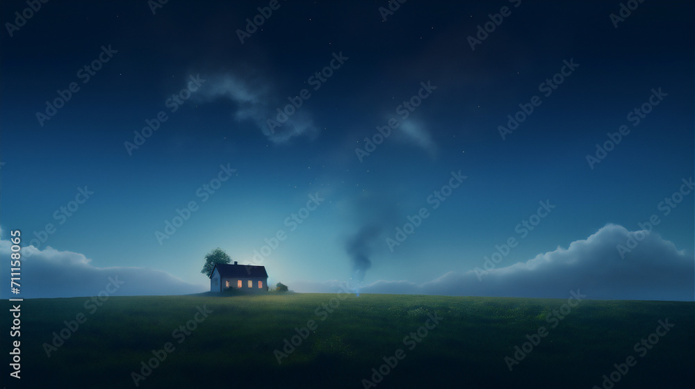 house on the field in the night