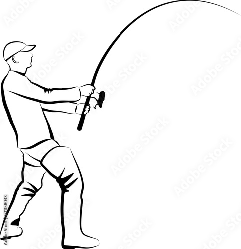 sketch of fisherman with fishing rod 