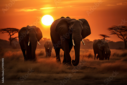 elephants in the sunset © Maizal