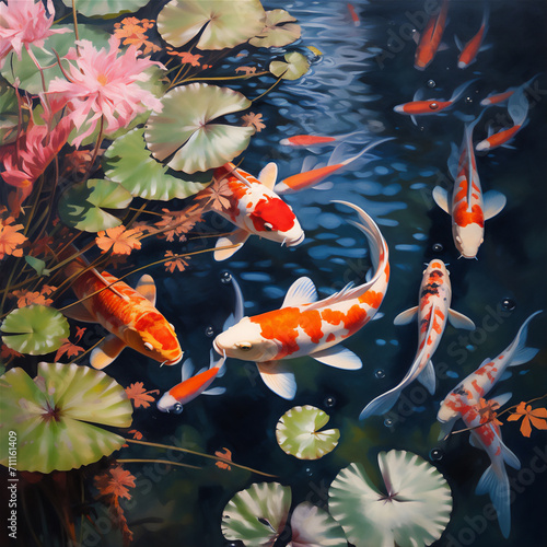 koi fish in garden pond illustration