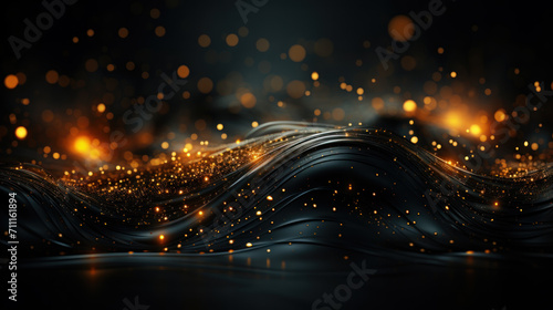 Abstract technology futuristic 3d background with gold lines curved wavy sparkle. Elegant exclusive design for invitation, wallpaper, greeting, banners, brochures, advertising. Generative AI